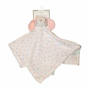 Modern Baby Bunny Pink & Purple Hearts Snuggle Lovey Security Blankie 25" X 23"